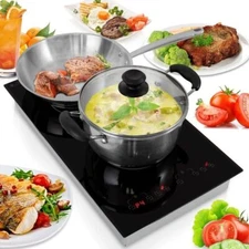NutriChef Dual Induction Cooktop - 2 Burners, 1800W, 120V, Ceramic Glass/Metal
