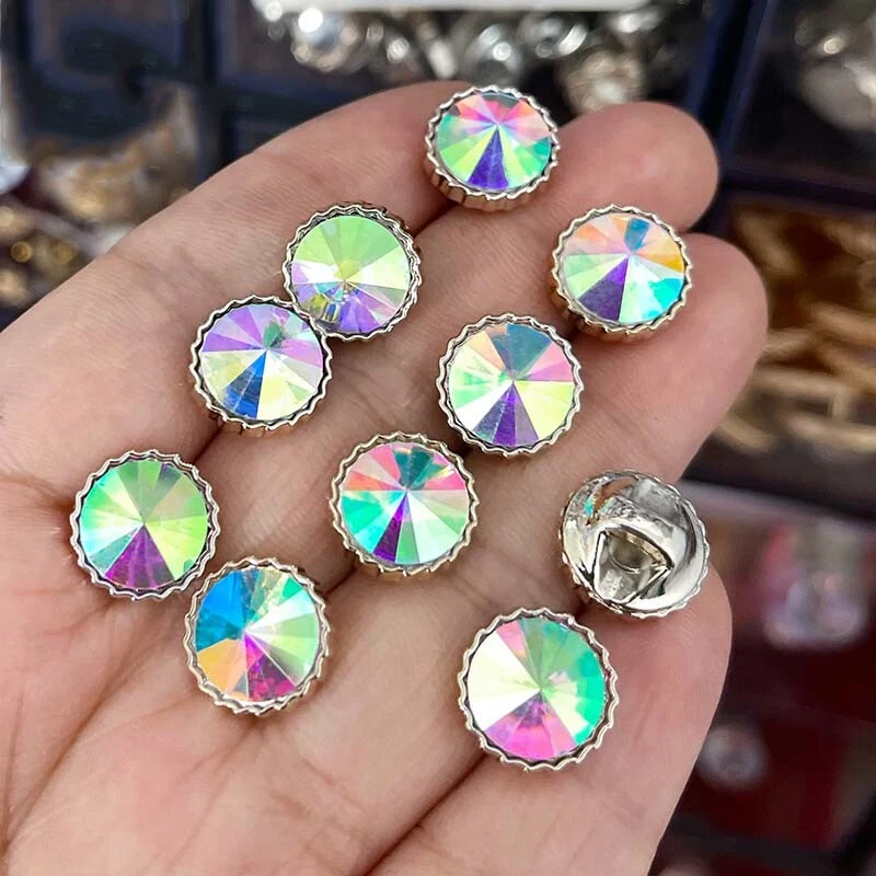 10PCS Glitter Round Diamond Buttons with Shank Materials for Shirt Dress Decors - Image 2 of 4