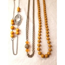 Mustard Goldenrod Necklaces Silver Tone Gold Tone Filigree Beaded Set 3 Vintage 