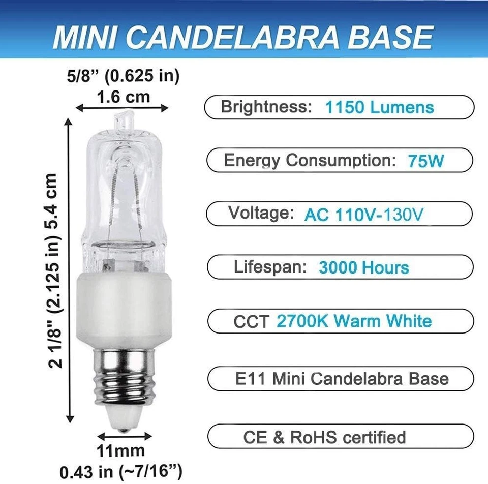 4 Pack- 50W/75W/100W Vinaco Bulbs 120V JD Type T4 E11 Dimmable Mini Candelabra - Image 3 of 4