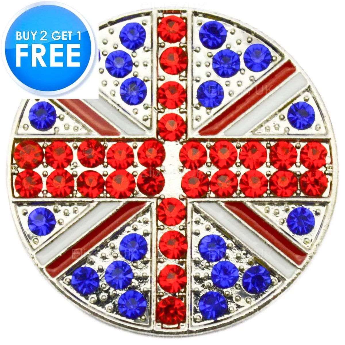 NEW UK UNION JACK FLAG BLUE RED DIAMANTE CRYSTALS SILVER PIN