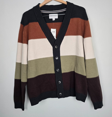 Sun + Stone Mens XL Striped Cardigan Sweater NWT Retro Colorblock Preppy Teacher