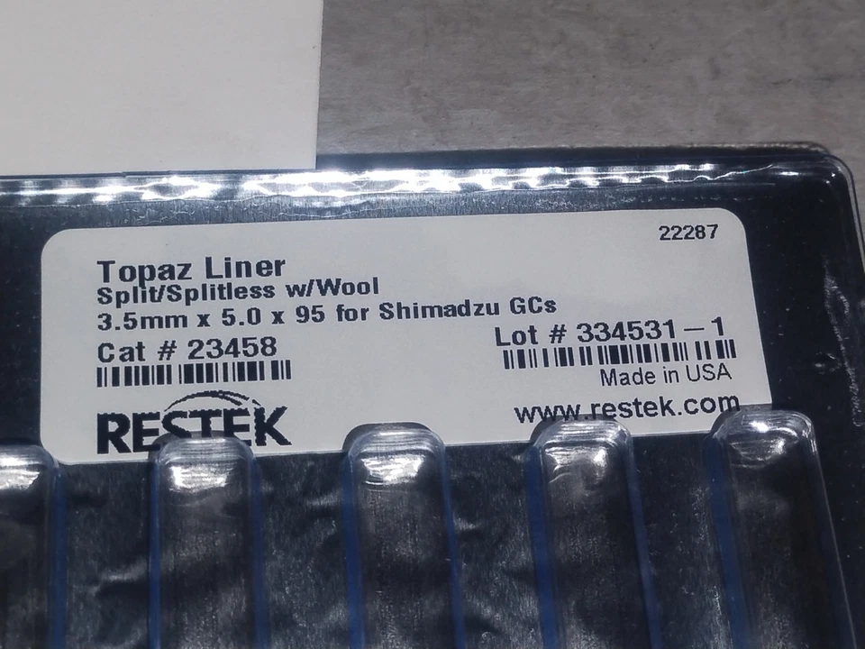 Revestimiento de entrada de topacio Restek 23458 dividido. 3,5 mm 5,0 X 95 para Shimadzu GC con lana Foto 3 de 4