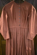 Civil War Victorian Cotton Day Dress Handmade Terra Cotta wCream Stripe -XL
