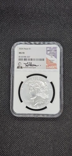 2024 Peace Silver Dollar, perfect MS 70 by NGC Hand Signed by Thomas J. Uram