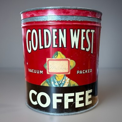 Vintage 1927 Golden West Large Coffee Tin Can Cowgirl W/ Original Lid Portland