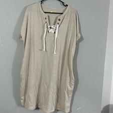 Xersion Women's Beige Lace Up Casual T Shirt Dress Size L Cuffed Sleeves