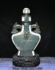 39.4''Han Dynasty Hetian Green Jade Gold Dragon Beast Snuff Bottle Statue