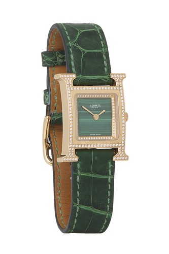 Hermès Vert Moyen Rose Gold Heure H Watch Small - WGACA