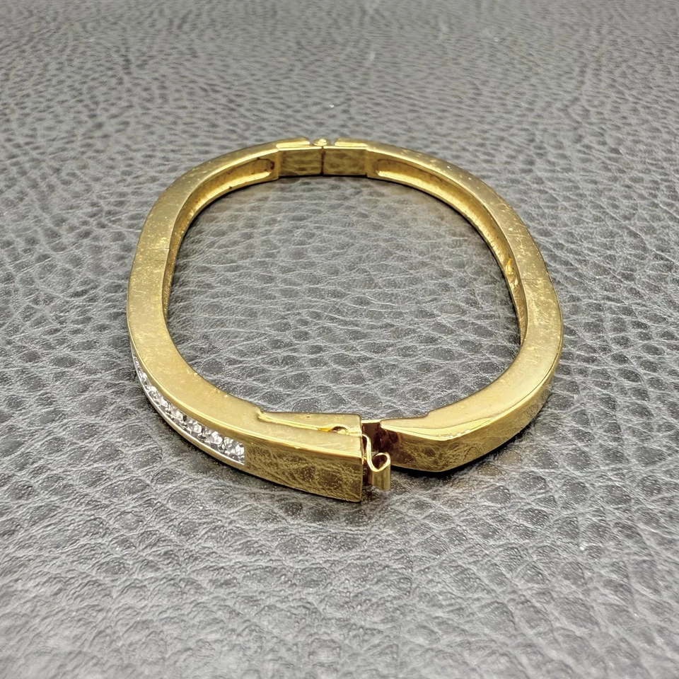 Brazalete Brazalete Swarovski Tono Dorado Ovalado Bisagras Cristales Transparentes Logo Cisne 7.5" Foto 4 de 4