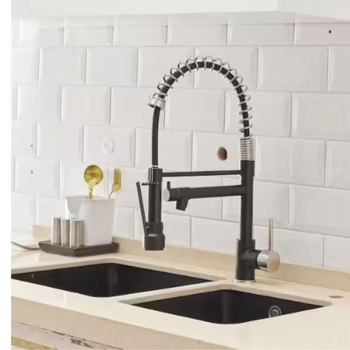 FLG Double Handle Kitchen Sink Faucet with Pull Down Sprayer Commercial Modern