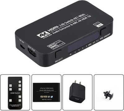 4 Way HDMI Switch 4K@60Hz Ultra HD with Audio Extractor and Optical TOSLINK
