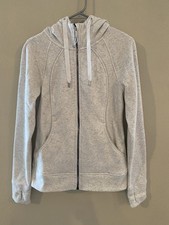 Lululemon Women's Full Zip Hoodie Light Gray Size 8 Hooded Pockets Knit
