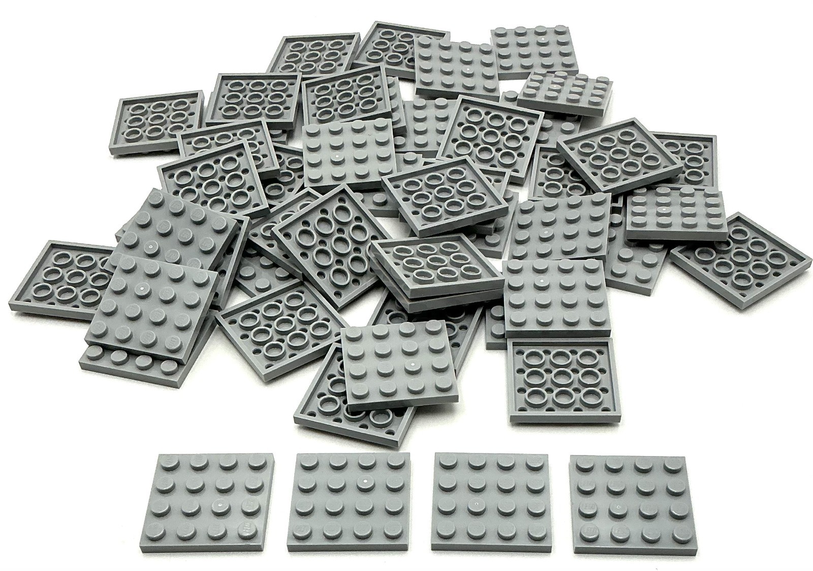 Lego 50 New Light Bluish Gray Plates 4 x 4 stud Parts