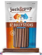 Jack&Pup 6-Inch All-Natural Bully Sticks for Dogs - 7 Pack Long-Lasting Chews
