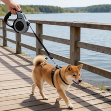 Retractable Dog Leash 5m 16.4ft Grey One-Touch Lock For Small/Medium Dogs