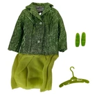 Vintage Barbie City Sparkler 1457 Green Metallic Jacket Skirt Shoes Hanger Set