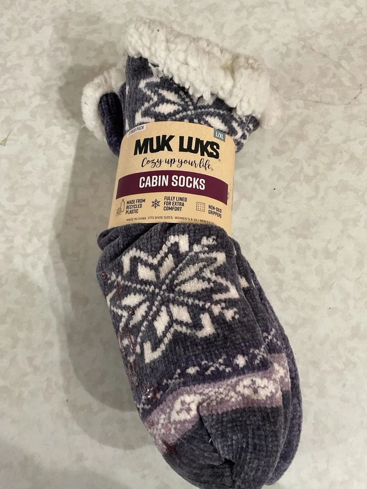 Muk Luks Women's Cabin Socks Booties, 2-Pack, Non-Skid Grippers, L XL 8-10 NWT - Image 2 of 4
