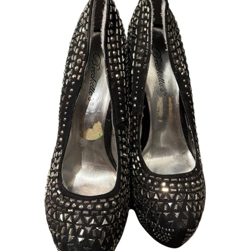 Breckelles Black Studded Platform Stiletto Heels Sz 7 Glam Bling Pumps 6in Heels - Picture 8 of 18