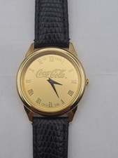 Swiss Coca-Cola Analog Mens Wristwatch Gold Tone Black Band New Battery Working