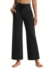 Fleece Lined Pants Women Wide Leg Sweatpants Petite Winter Yoga Pants with Po...