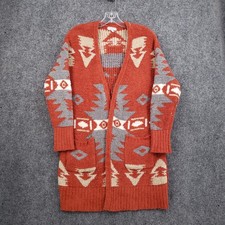 Warm Cozy Cardigan Sweater Womens Medium Orange Southwestern Aztec Boho Winter