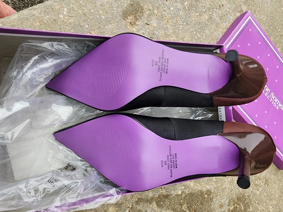 Womens Black & Brown Satin Heels Sz 8W by Suzanne Somers - Image 4 of 4