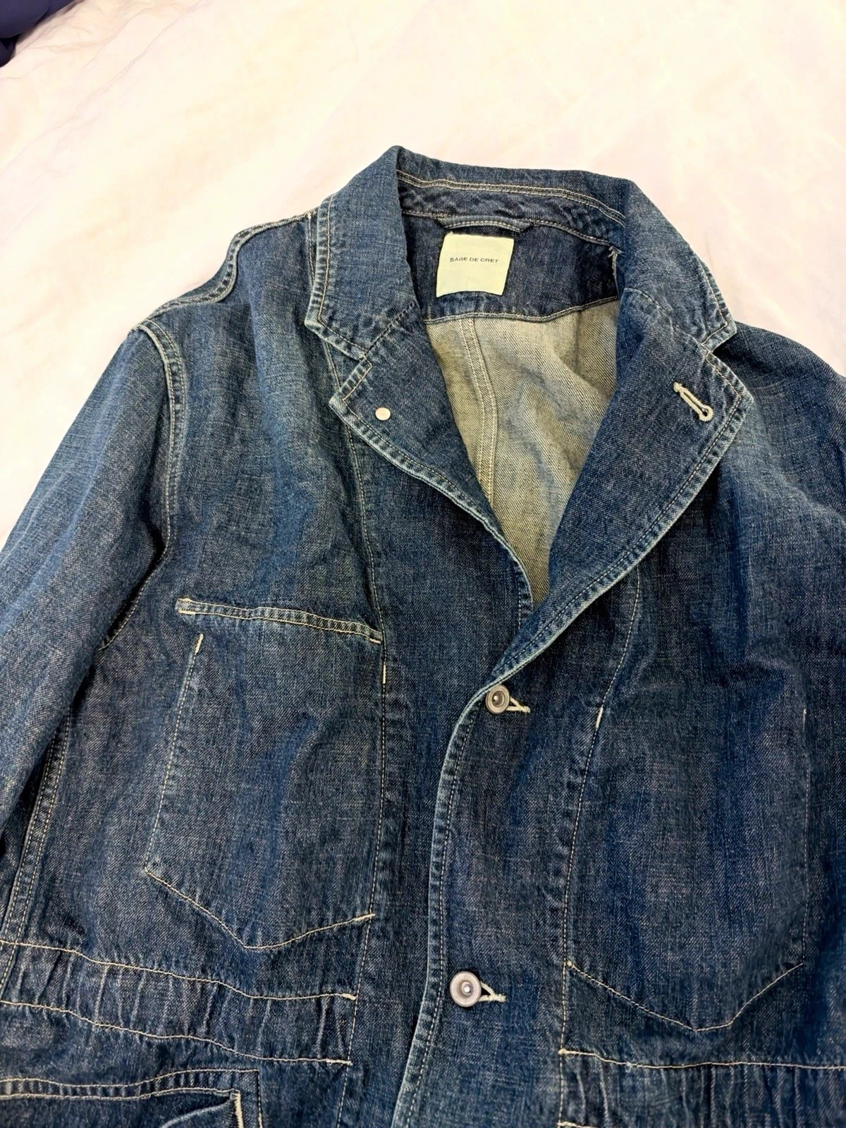 Sage de Cret 11oz Cotton Linen Denim Coverall Jacket Navy Japan XL image 1
