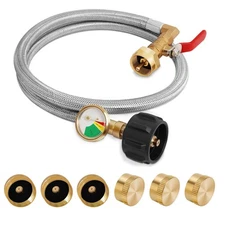 Propane Refill Adapter for 1 Lb. Tanks, 3 FT Stainless Steel Propane Hose, Pr...