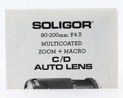 Anleitung Soligor 80-200mm/f4,5 Multicoated Zoom+Macro C/D Auto Lens 