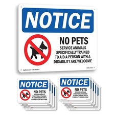 No Pets Service Animals Allowed OSHA Notice Sign Metal,, Decal 5 or 10 Pack