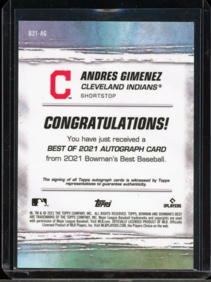 2021 Bowman’s Best ANDRES GIMENEZ autograph AUTO rookie RC blue jays - Image 2 of 2