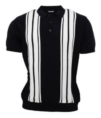 Relco Herren Strick-Poloshirts dunkelblau Retro gestreift