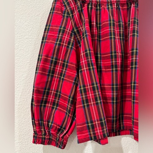 Crewcuts J.Crew Factory Girls Red Black Plaid Holiday Peasant Blouse Top Small - Picture 10 of 15