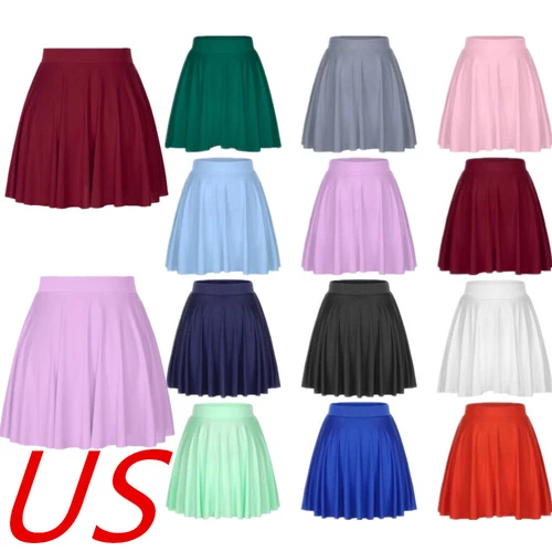Womens Flared Skater Mini Skirt Casual Stretchy Waistband Pleated Skirt