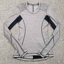 Lululemon Star Runner Long Sleeve Top size 4 Tonka Stripe Cashew Heathered Black