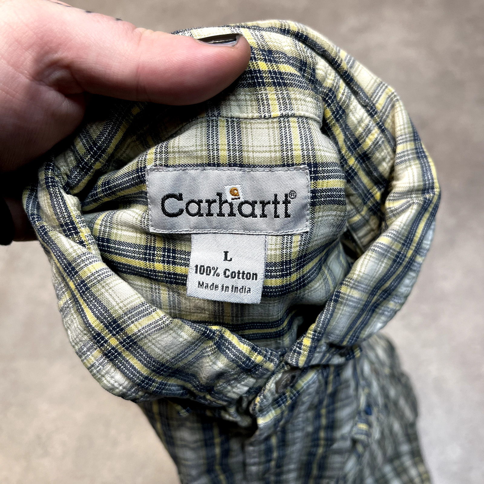 Carhartt Double Pocket Shirt Mens Large Checkered Short Sleeve Button Up, Green image 8