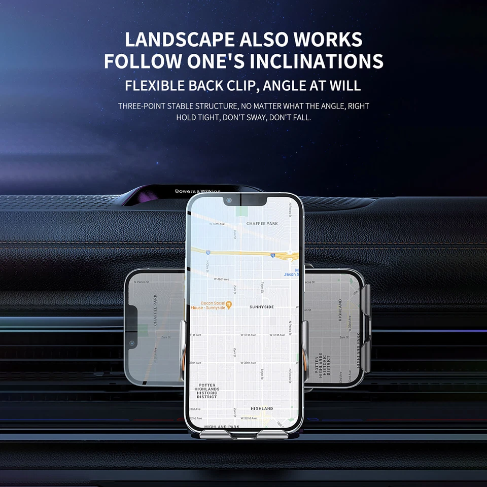 Soporte para teléfono celular con ventilación de aire para montaje de cargador de coche inalámbrico de sujeción automática de 30 W de EE. UU. Foto 3 de 4