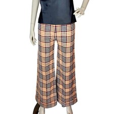 70s Vintage Bobbie Brooks Brown Plaid High-Waist Cuffed Bell Bottom Pants