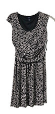CHAPS Black/White Pullover Dress Sz L Stretch Sleeveless Gathered Front/Sides