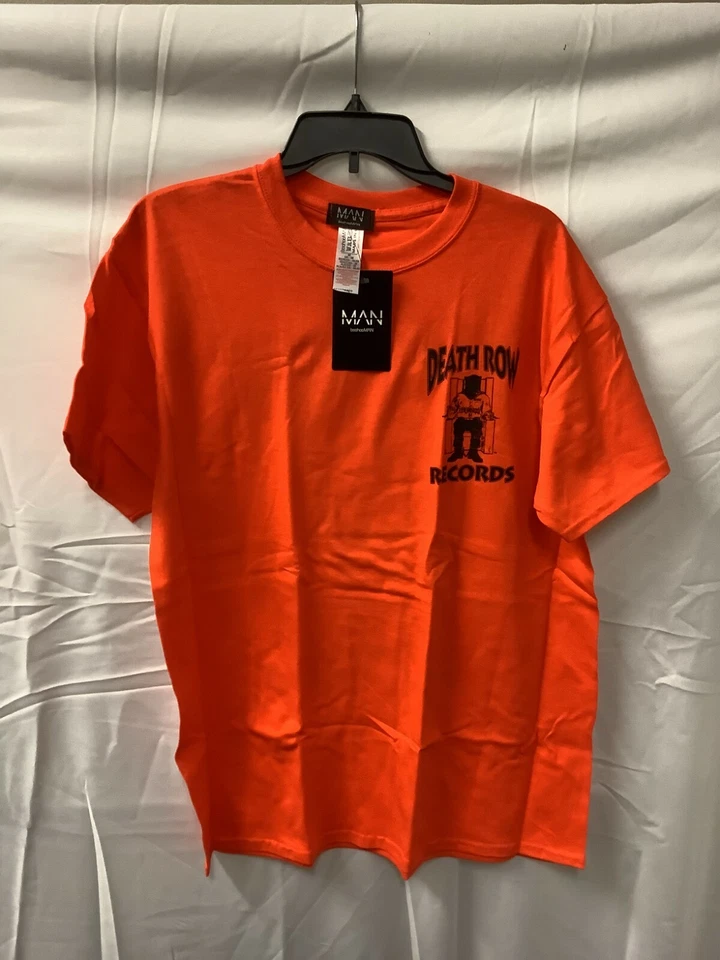 Camiseta BoohooMan Para Hombre Naranja De Gran Tamaño Corredor de la Muerte Estampado Delantero y Trasero Talla M Foto 2 de 4