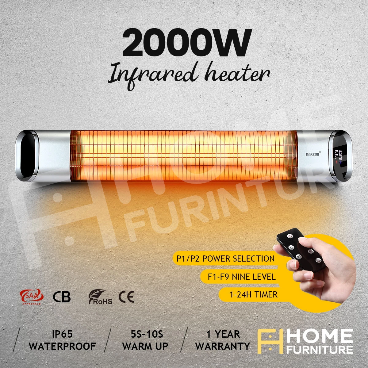 Maxkon Infrared Heater Indoor Outdoor Bar 2000W Carbon Fibre Wall Strip  Heater | eBay
