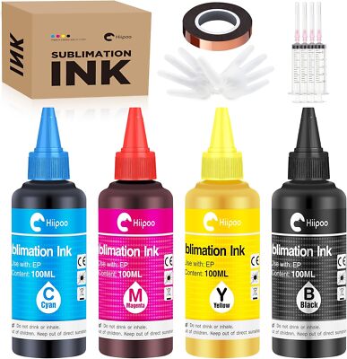 Hiipoo Sublimation Ink 4 Pack B C M Y for Epson Printers DIY Transfer Printing