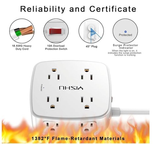6 Ft Surge Protector Power Strip - 8 Widely Outlets with 4 USB Ports, 3 Side Out - Picture 6 of 7