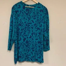 Vintage Drapy Flowy Women Paisley Pattern Long Tunic Top Blouse Shirt Floral