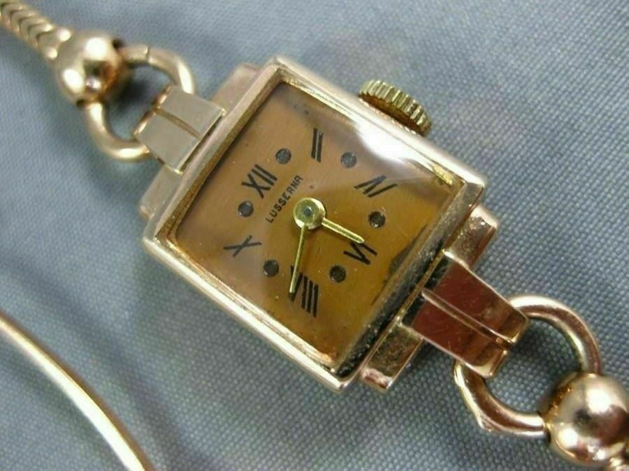 ANTIQUE WIDE LUSSERNA 14KT ROSE GOLD CLASSIC SQUARE SWISS LADIES