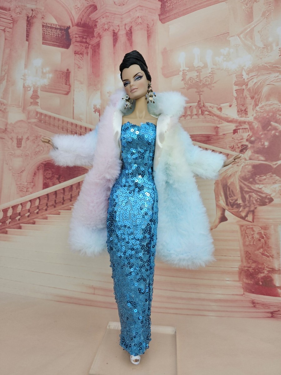 blue dress with fur Luxury Fur Collars Christmas Classic Fashion Long Evening Dress New Y 24W / Picture Color