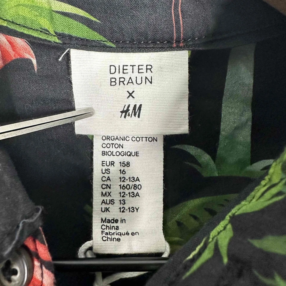 Dieter Braun X HM Shirt Boys Size 16 Short Sleeve Flamingo Tropical Hawaiian - Image 4 of 4