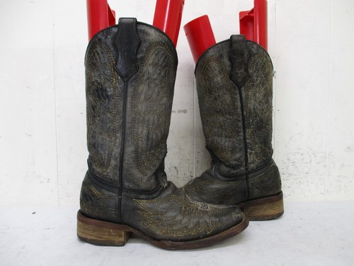 CORRAL Distressed Leather Square Toe Cross Wing Cowboy Boots Sz 3.5 Style A1032