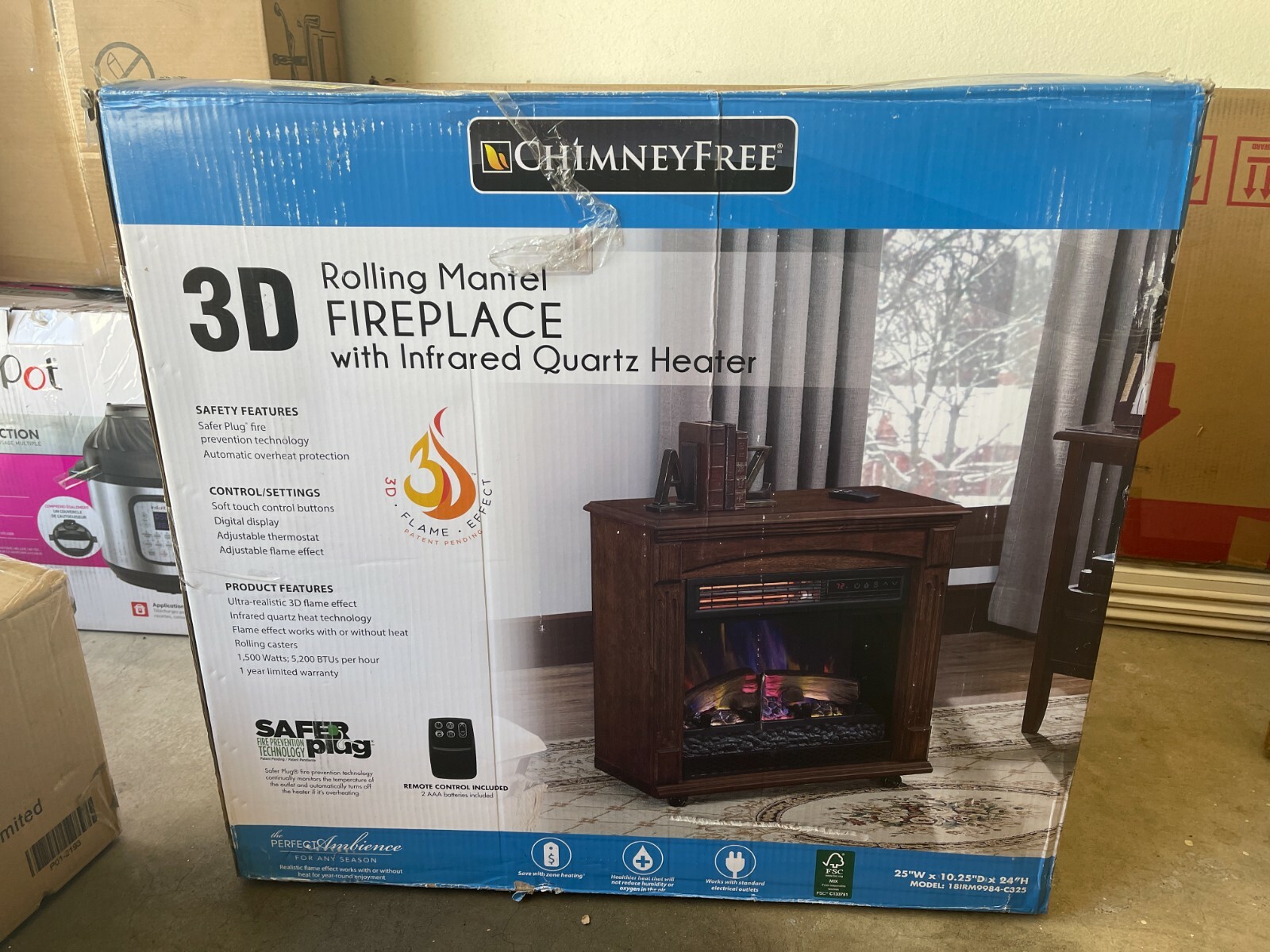 ChimneyFree 3D Rolling Mantel Fireplace with Infrared Quartz Heater | eBay